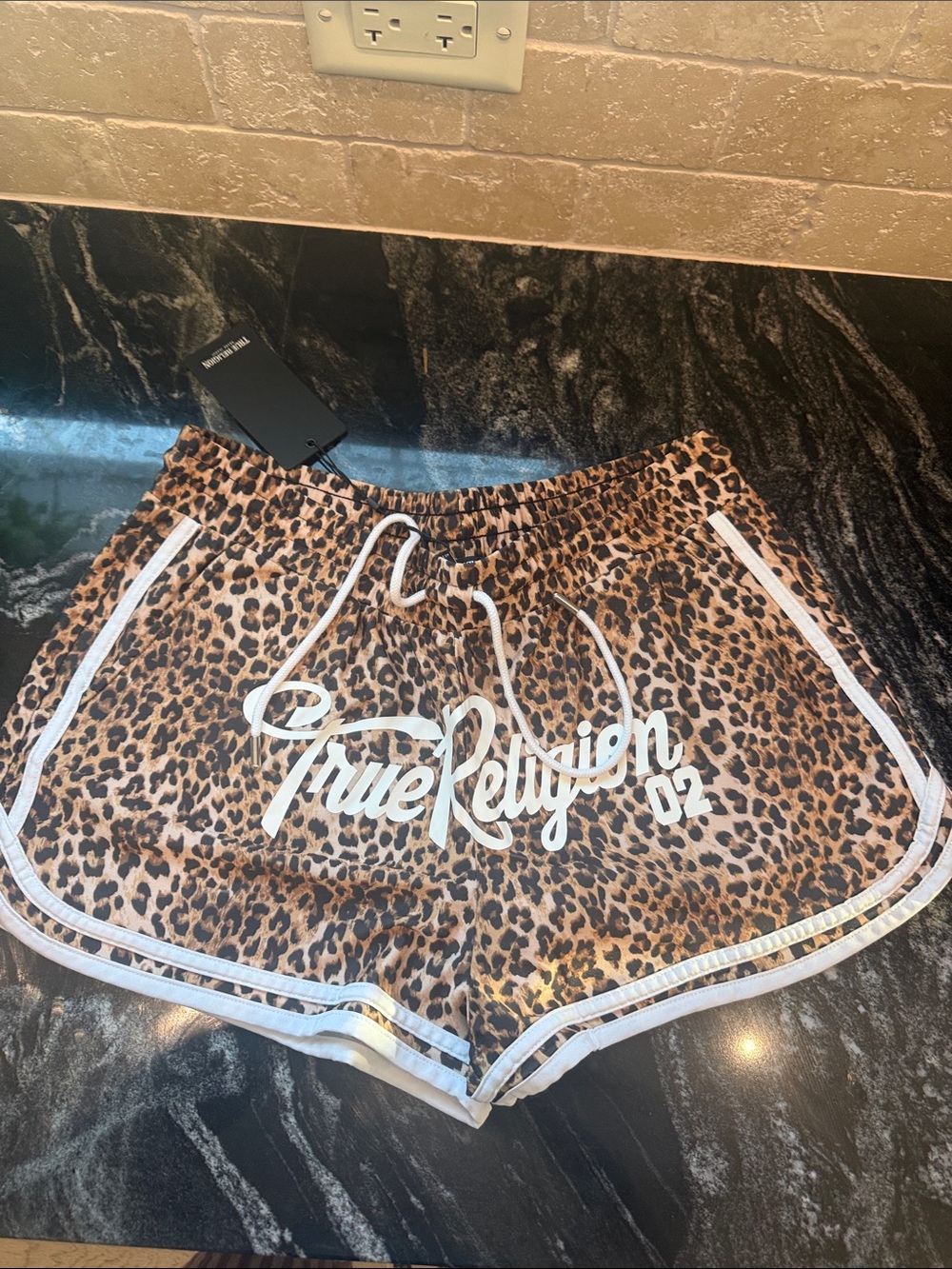 True Religion Leopard Print Athletic Shorts with White Trim